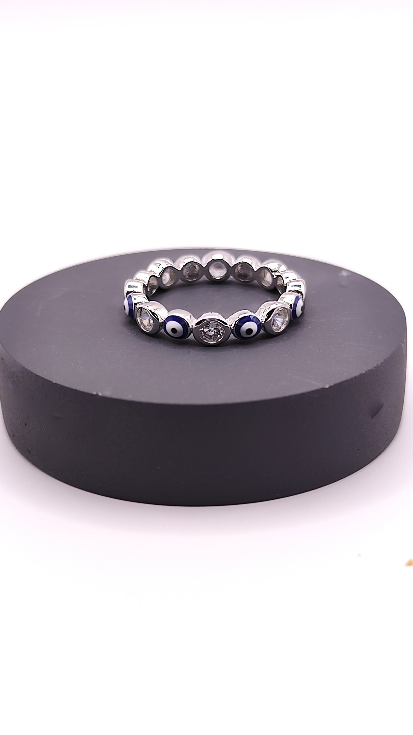 Evil Eye & Crystal 925 silver Thumb Ring – Protection & Elegance