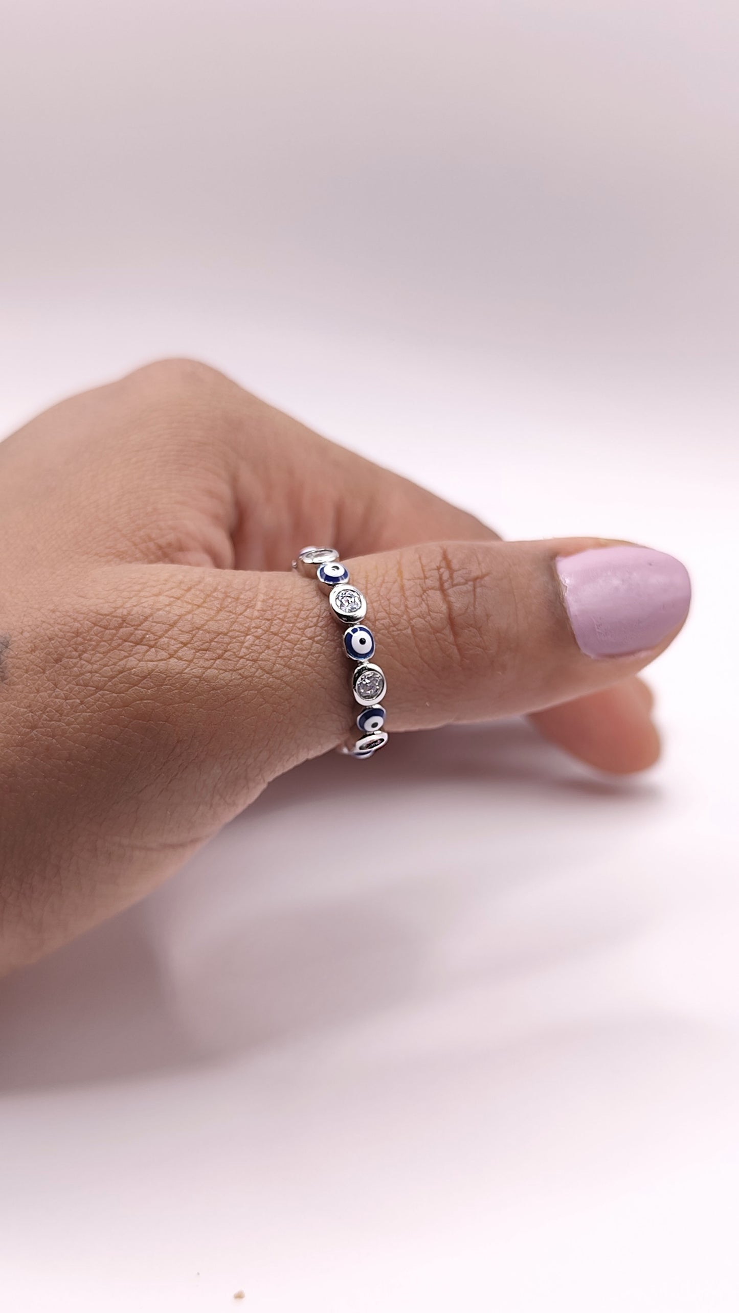 Evil Eye & Crystal 925 silver Thumb Ring – Protection & Elegance