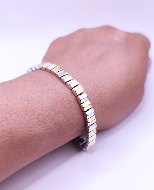 Bi-Tone Bar Link 925 Silver Bracelet