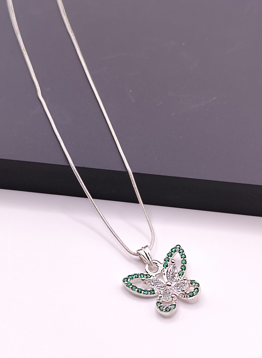 Emerald Flutter – 925 Silver Butterfly Pendant