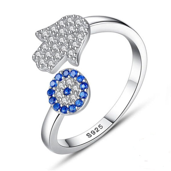 Blue Aura Hamsa Ring 925 Silver Ring