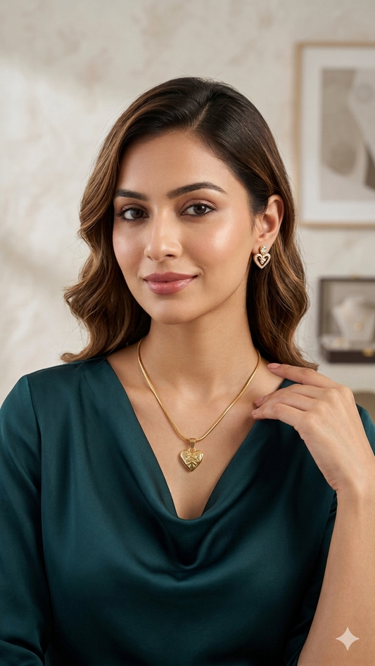 Gold Heart Pendant Necklace for Women – Stainless Steel Anti-Tarnish Gold Plated Heart Necklace with Snake Chain – Elegant Minimalist Love Pendant Jewelry Gift for Women, Wife, Girlfriend