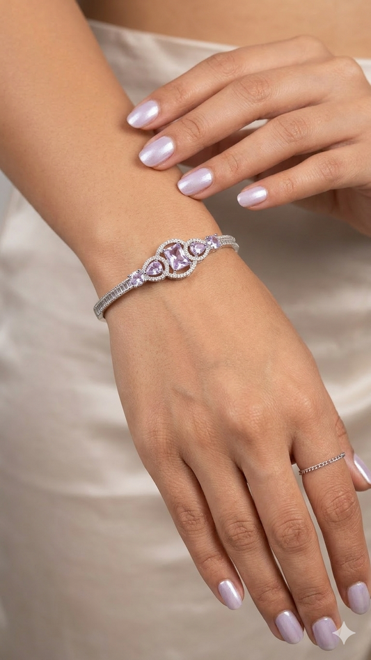 American Diamond Silver Polish Bracelet for Women | Premium Brass Kada | Elegant AD Stone Bangle | Adjustable Luxury Bracelet