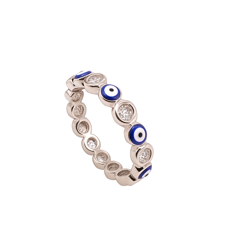 Evil Eye & Crystal 925 silver Thumb Ring – Protection & Elegance