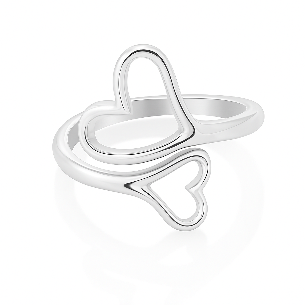 Open Heart Duo Ring 925 Sterling Silver