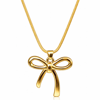 Gold Plated Bow Pendant Necklace with Chain, Hypoallergenic, Adjustable