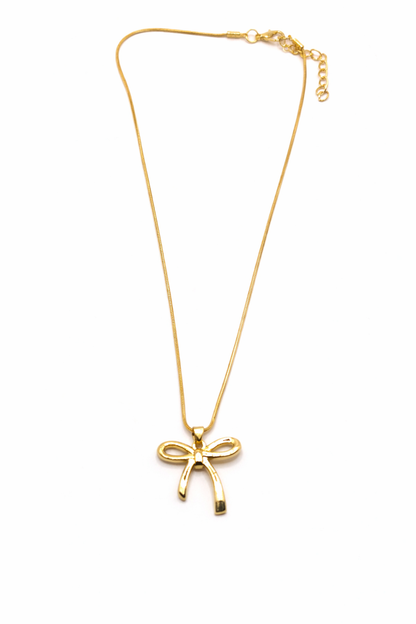 Gold Plated Bow Pendant Necklace with Chain, Hypoallergenic, Adjustable