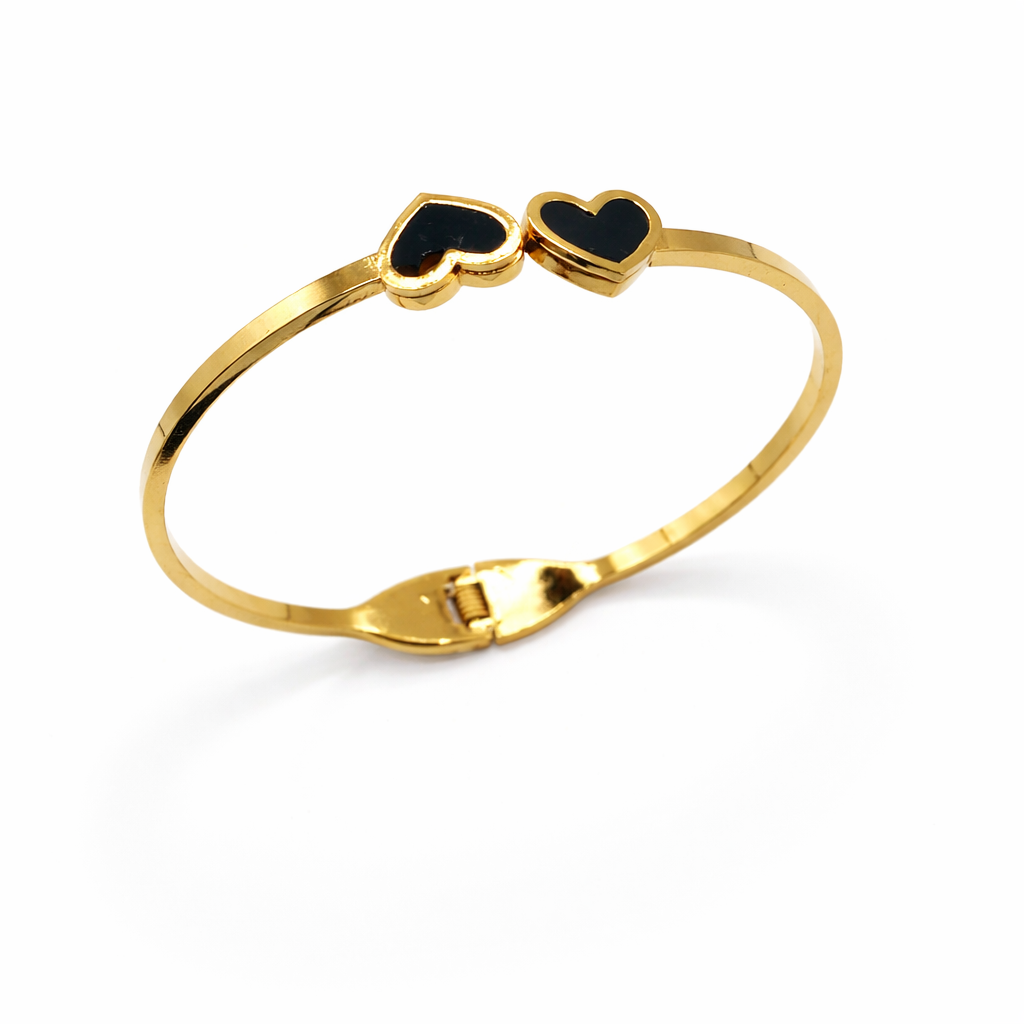 Gold Heart Enamel Bangle – Anti Tarnish Stainless Steel Bracelet for Women