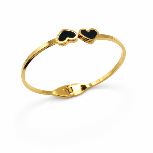 Gold Heart Enamel Bangle – Anti Tarnish Stainless Steel Bracelet for Women