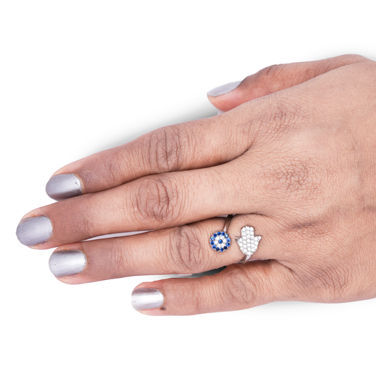 Blue Aura Hamsa Ring 925 Silver Ring