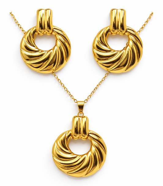 Silvona Luxe Twisted Halo Pendant Necklace & Earrings Set