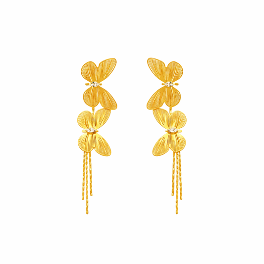 Gold Polished Floral Drop Earrings for Women