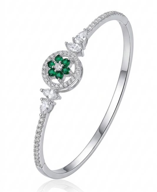 American Diamond Silver Polish Bracelet for Women | Premium Brass Kada | Elegant AD Stone Bangle | Adjustable Luxury Bracelet