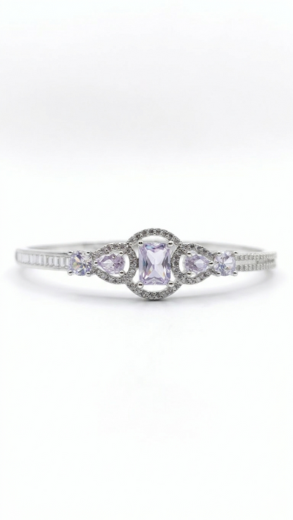 American Diamond Silver Polish Bracelet for Women | Premium Brass Kada | Elegant AD Stone Bangle | Adjustable Luxury Bracelet