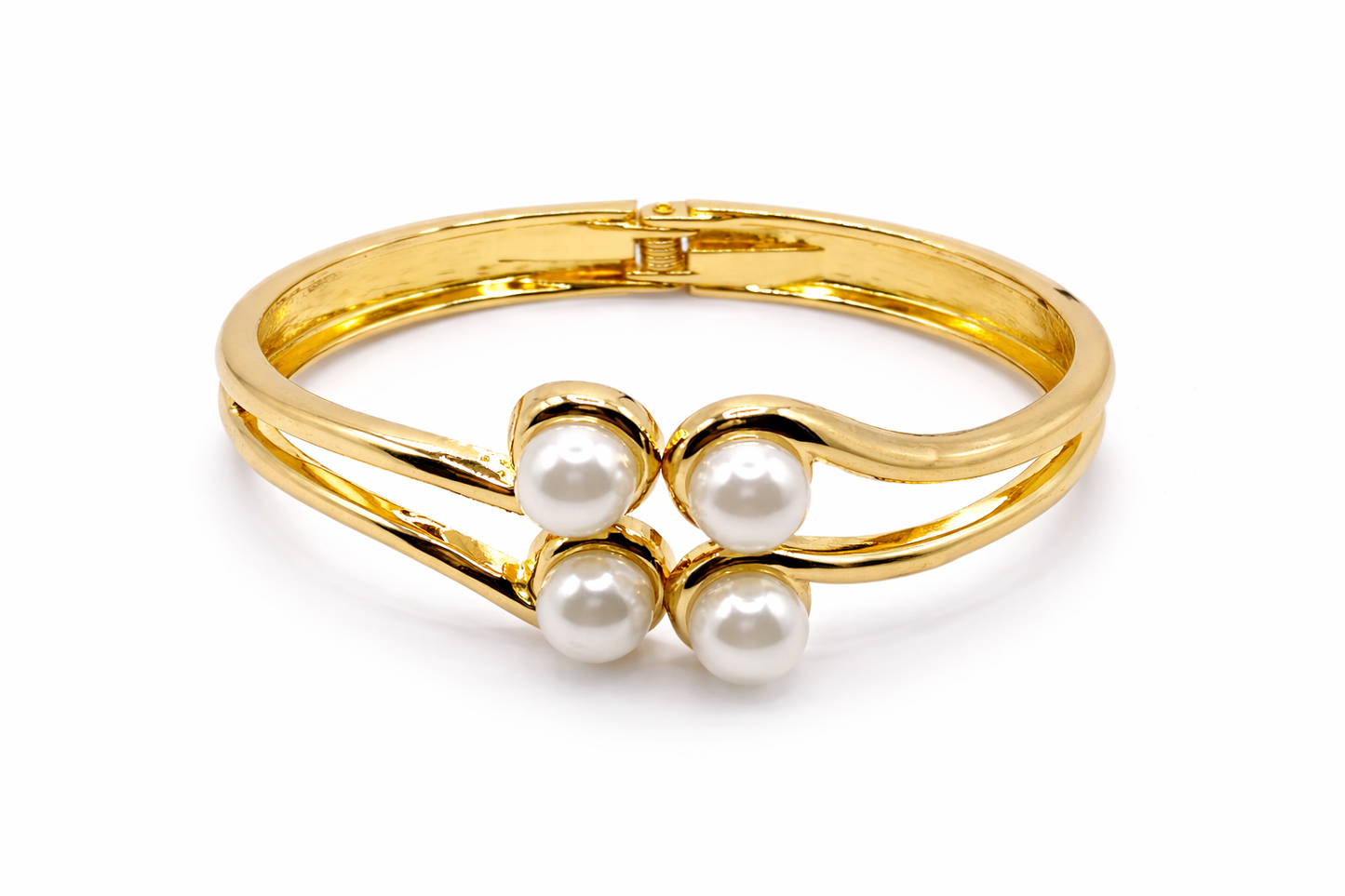 Silvona Jewel Gold-Plated Pearl Bracelet for Women, Anti-Tarnish Open Cuff Bangle