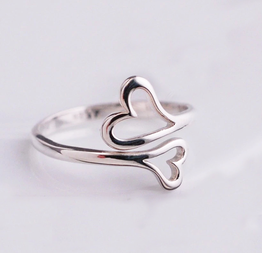 Open Heart Duo Ring 925 Sterling Silver