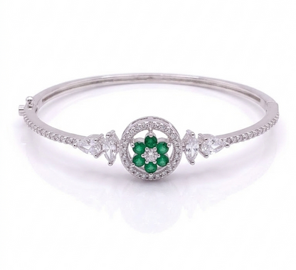 American Diamond Silver Polish Bracelet for Women | Premium Brass Kada | Elegant AD Stone Bangle | Adjustable Luxury Bracelet