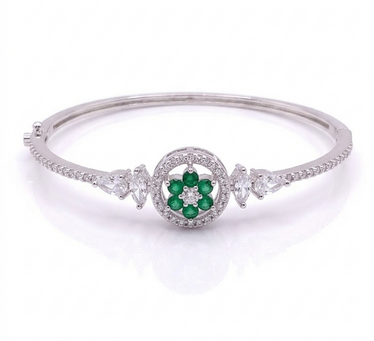 American Diamond Silver Polish Bracelet for Women | Premium Brass Kada | Elegant AD Stone Bangle | Adjustable Luxury Bracelet