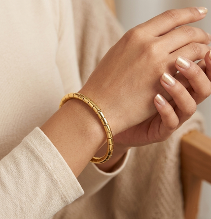 Gold Plated Bracelet for Women – Anti Tarnish Adjustable Open Cuff Bangle, Waterproof Hypoallergenic Minimalist Jewelry with Side Opening Design