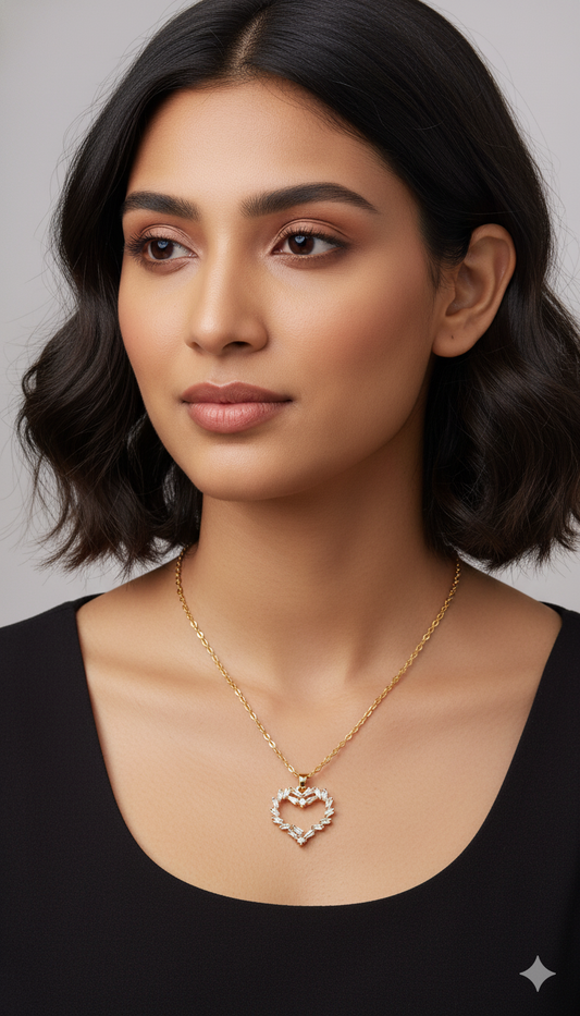 Silvona Anti Tarnish Heart Pendant Necklace for Women | Gold Polished Stainless Steel Chain with Crystal Zircon Heart | Elegant Jewelry Gift for Girls & Women