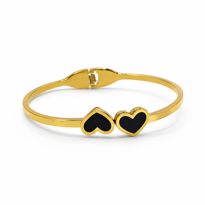 Gold Heart Enamel Bangle – Anti Tarnish Stainless Steel Bracelet for Women