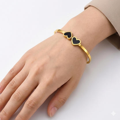 Gold Heart Enamel Bangle – Anti Tarnish Stainless Steel Bracelet for Women
