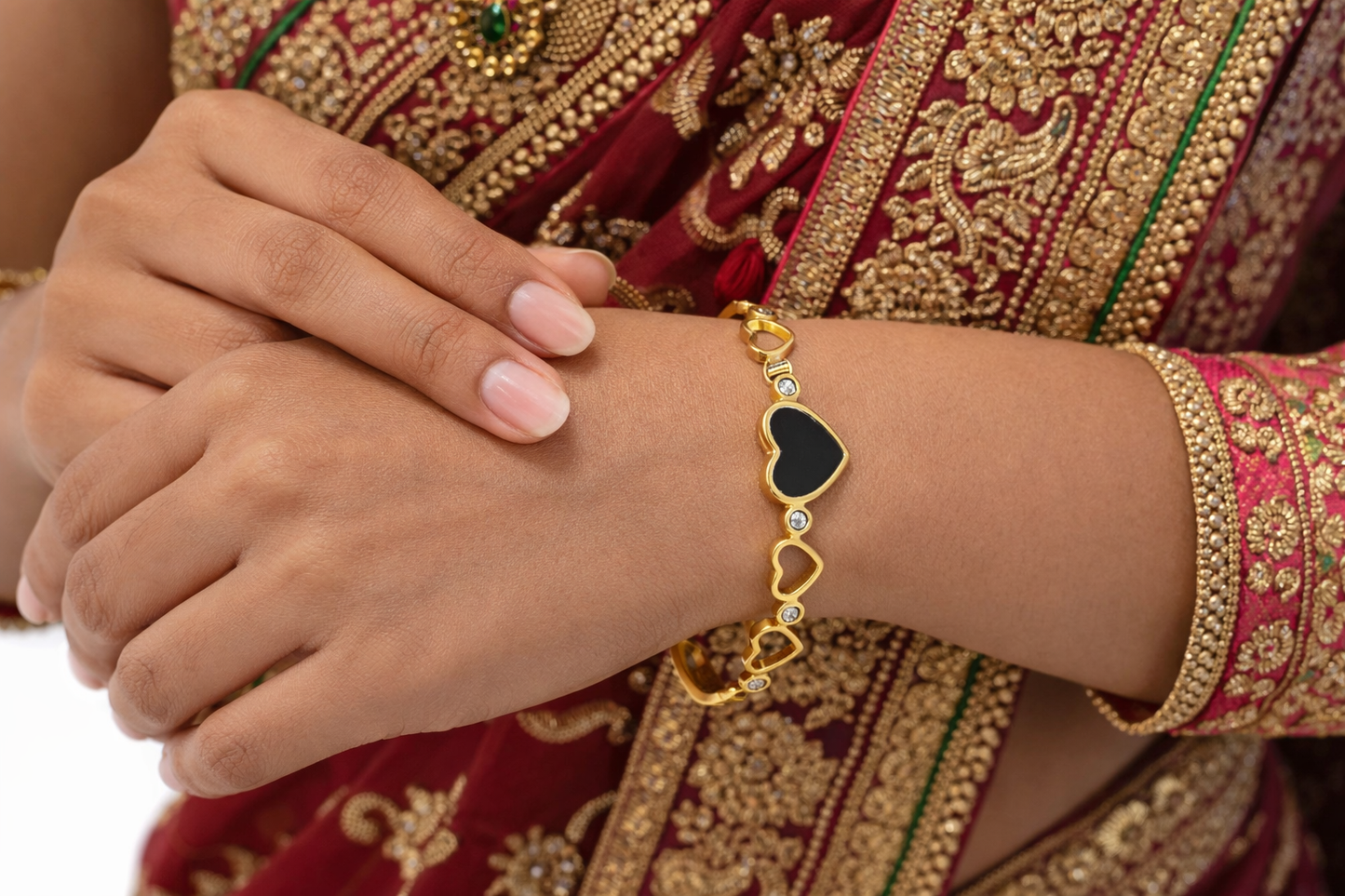 Gold Polished Heart Design Bracelet for Women | Anti Tarnish Stainless Steel Love Bracelet | Elegant Black Heart Charm Bangle | Waterproof Fashion Jewelry for Girls | Daily Wear Gift for Wife Girlfriend