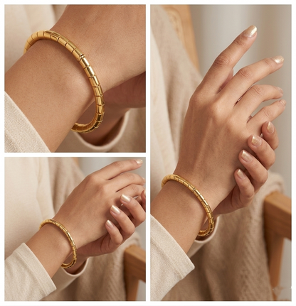 Gold Plated Bracelet for Women – Anti Tarnish Adjustable Open Cuff Bangle, Waterproof Hypoallergenic Minimalist Jewelry with Side Opening Design