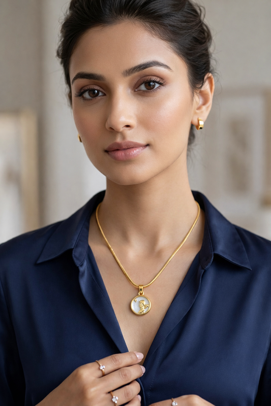 Sivona Gold Polished Moon Girl Pendant Necklace for Women | Stainless Steel Round Charm Necklace | Elegant Minimal Pendant Jewelry for Gift