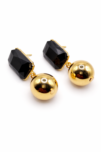 Gold Plated Black Stone Drop Earrings for Women I Elegant Party & Casual Wear Jewelry