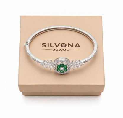 American Diamond Silver Polish Bracelet for Women | Premium Brass Kada | Elegant AD Stone Bangle | Adjustable Luxury Bracelet