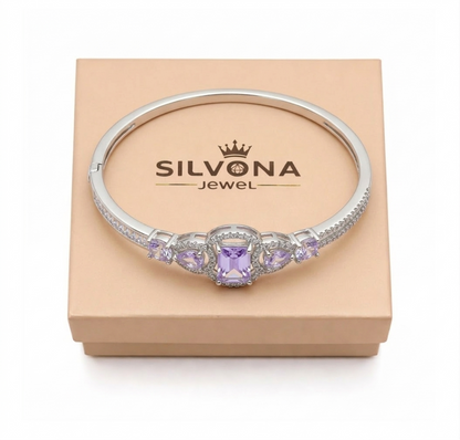 American Diamond Silver Polish Bracelet for Women | Premium Brass Kada | Elegant AD Stone Bangle | Adjustable Luxury Bracelet