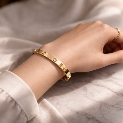 Gold Plated Screw Design Bangle Bracelet for Women – Minimalist Luxury Diamond-Style Crystal Bracelet, Elegant Love Style Cuff Jewelry for Women & Girls