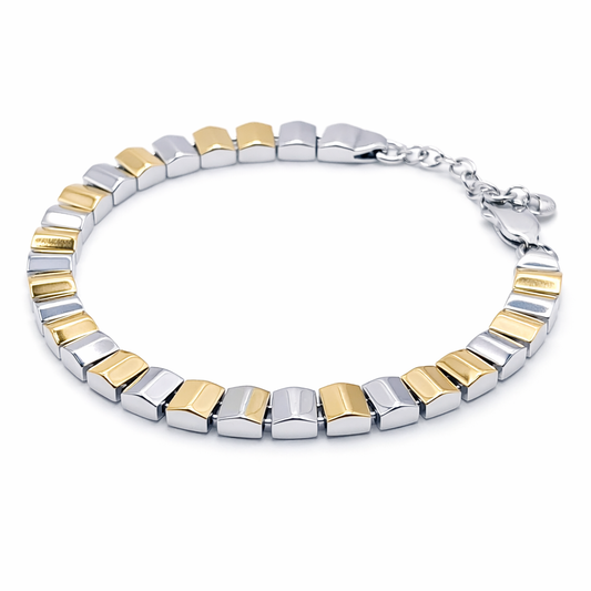 Bi-Tone Bar Link 925 Silver Bracelet