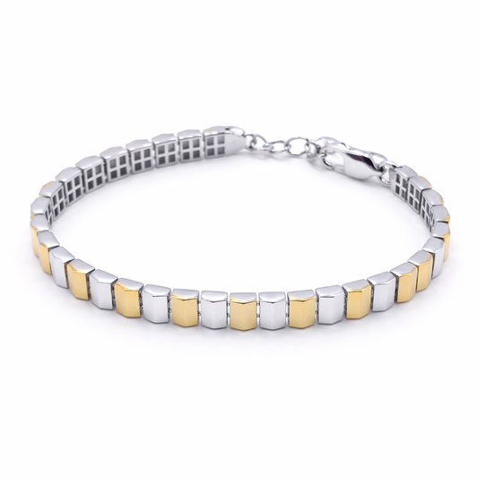 Bi-Tone Bar Link 925 Silver Bracelet