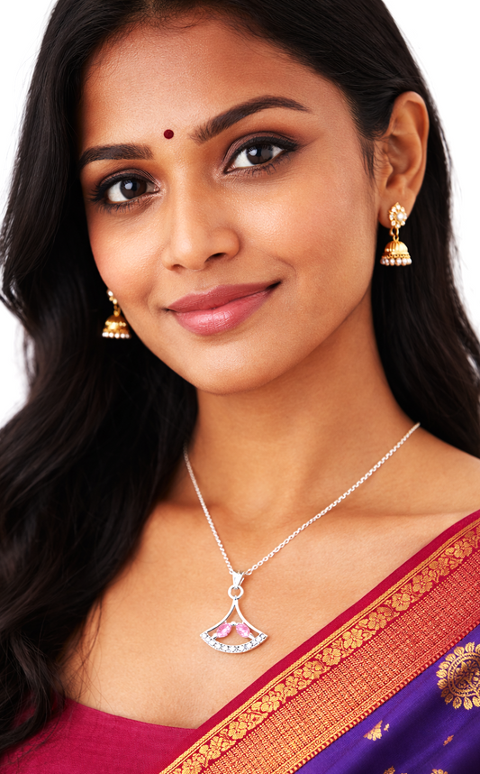 Emerald Pink Bloom – 925 Silver Jade Pendant