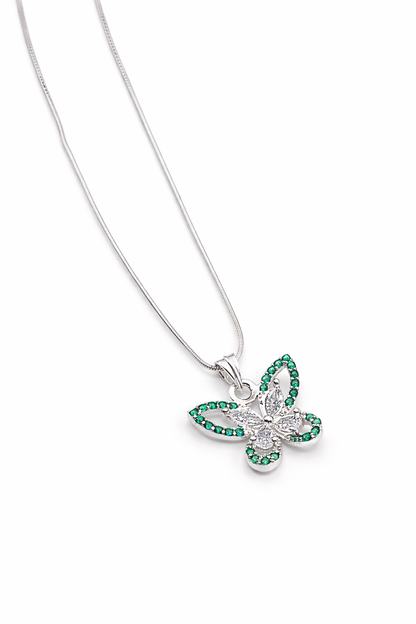 Emerald Flutter – 925 Silver Butterfly Pendant