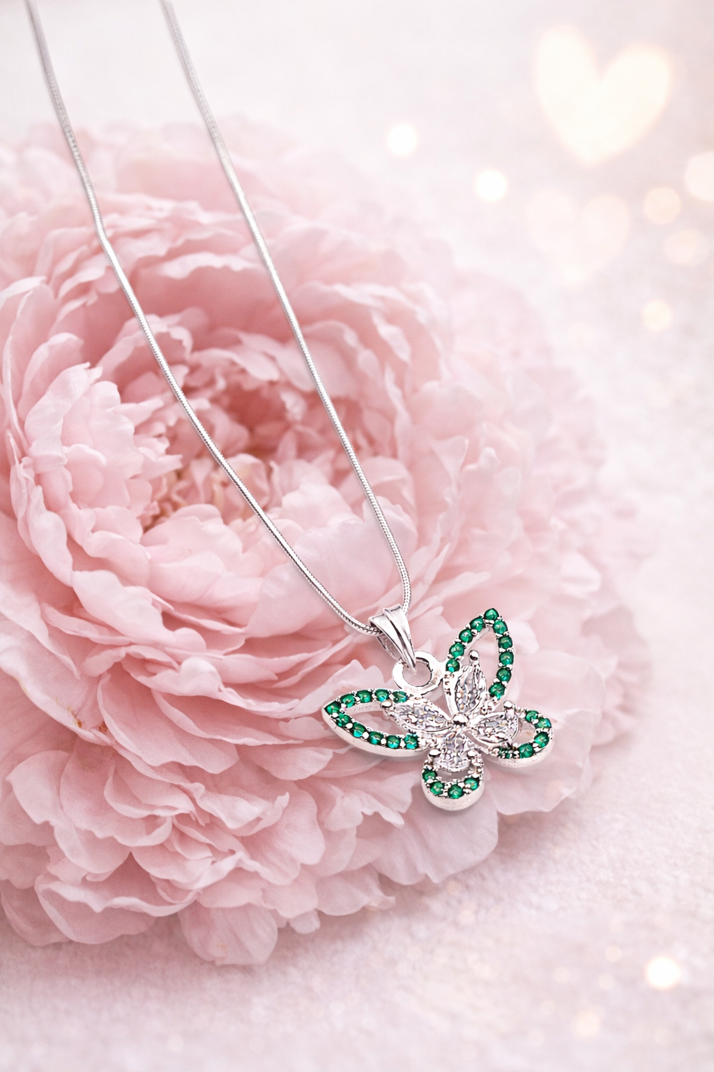 Emerald Flutter – 925 Silver Butterfly Pendant