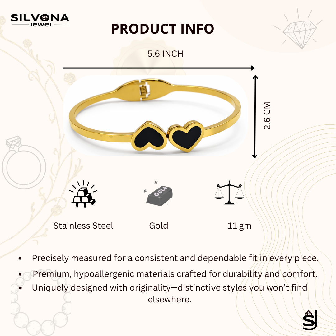 Gold Heart Enamel Bangle – Anti Tarnish Stainless Steel Bracelet for Women