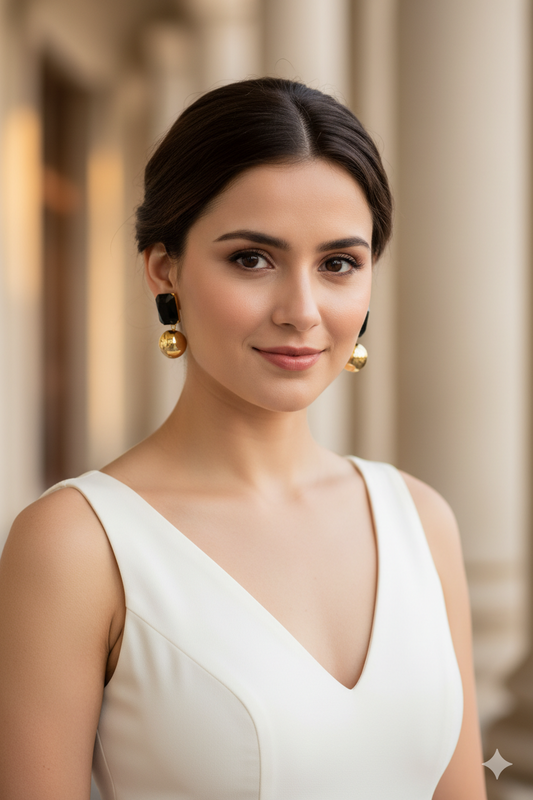 Gold Plated Black Stone Drop Earrings for Women I Elegant Party & Casual Wear Jewelry