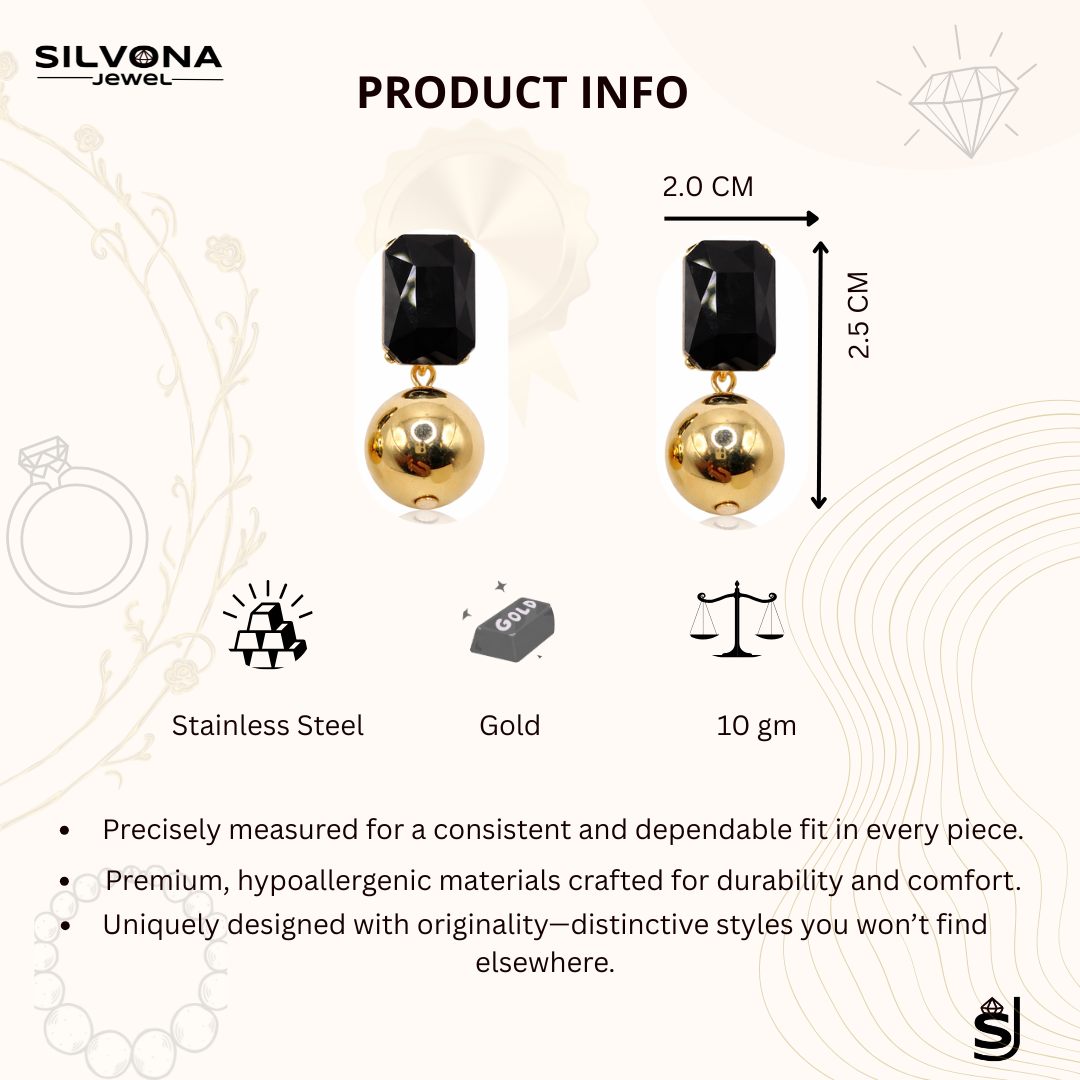 Gold Plated Black Stone Drop Earrings for Women I Elegant Party & Casual Wear Jewelry