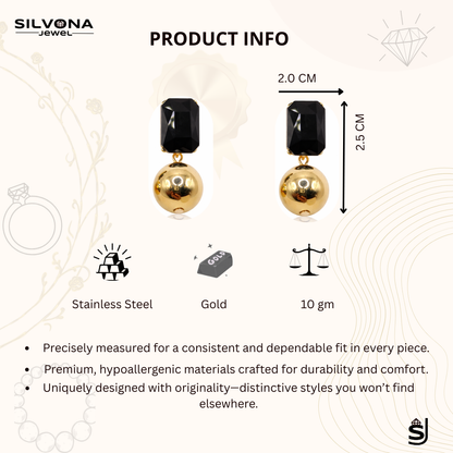 Gold Plated Black Stone Drop Earrings for Women I Elegant Party & Casual Wear Jewelry