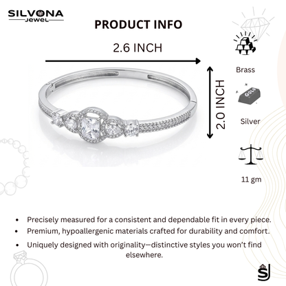 American Diamond Silver Polish Bracelet for Women | Premium Brass Kada | Elegant AD Stone Bangle | Adjustable Luxury Bracelet