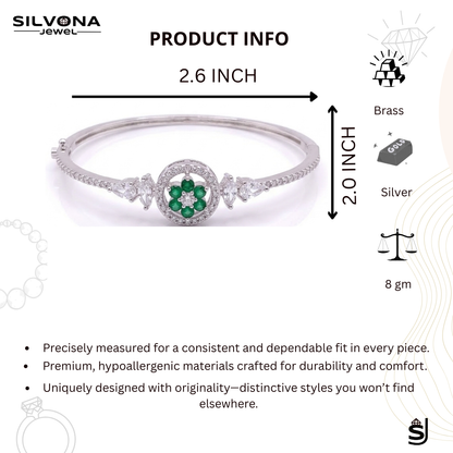 American Diamond Silver Polish Bracelet for Women | Premium Brass Kada | Elegant AD Stone Bangle | Adjustable Luxury Bracelet