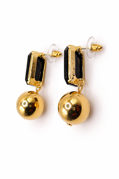 Gold Plated Black Stone Drop Earrings