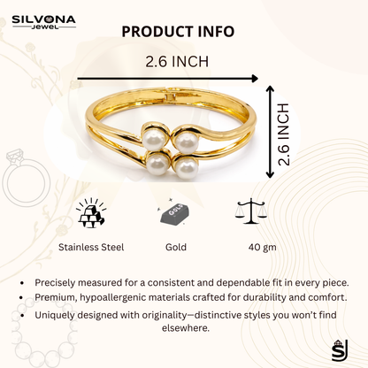 Silvona Jewel Gold-Plated Pearl Bracelet for Women, Anti-Tarnish Open Cuff Bangle