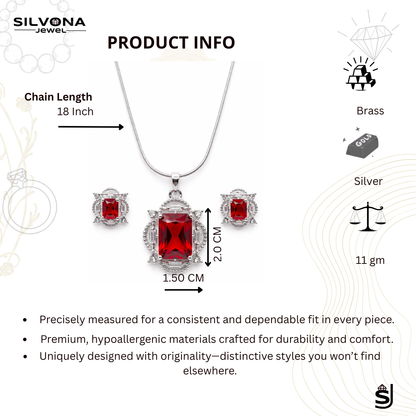 Elegant Pink American Diamond Pendant Set for Women | Silver Polished Brass Jewelry Set with Matching Earrings | Premium Designer Party & Wedding Necklace Set