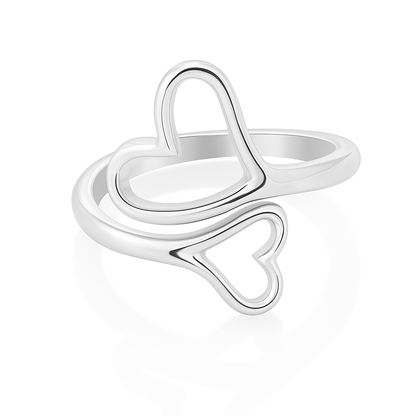 Open Heart Duo Ring 925 Sterling Silver