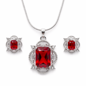 elegant red american diamond pendant set for women