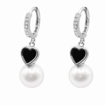 pearl drop earrings with black enamel heart